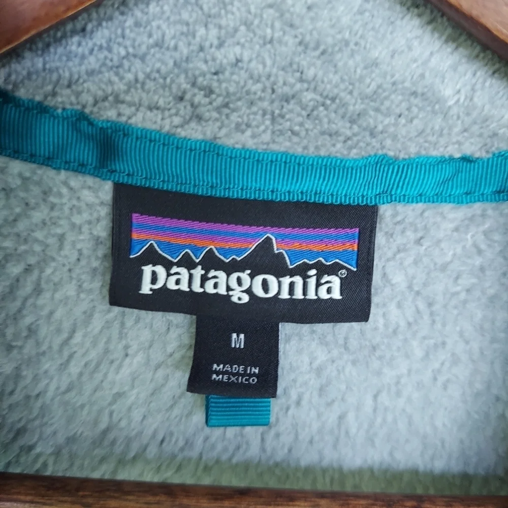 Patagonia Re-Tool Quarter Snap Teal and Gray Fuzzy  Fleece Jacket/Pullover